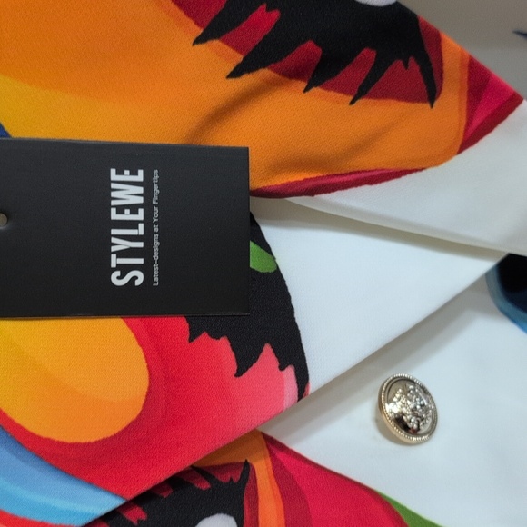 Colorful Face Art Women's Double Breast Blazer - Picture 7 of 7